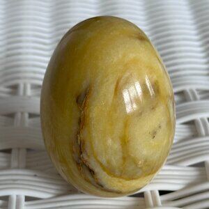 Vintage Hand Carved Golden Yellow Onyx Marble Egg 3”– Polished Collectible Stone